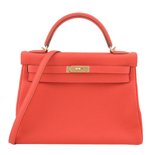 HERMES KELLY TC牛皮手提/肩背凱莉包(32CM/T5莓紅/金釦)