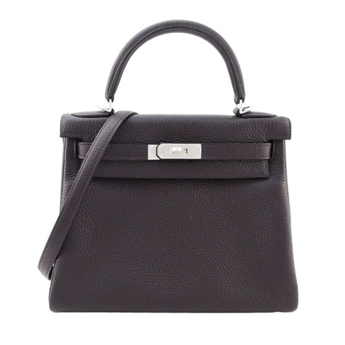 HERMES KELLY TC牛皮手提/肩背凱莉包(28CM/深黑紫3W/銀釦)