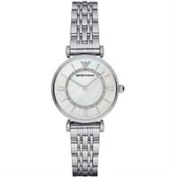 Emporio Armani Ladies 羅馬晶鑽石英錶-珍珠貝x銀/32mm AR1908