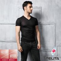 任-男內衣 T恤 吸溼涼爽短袖V領衫 黑色 TELITA