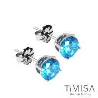【TiMISA】奢華晶鑽(藍色) 純鈦耳環一對