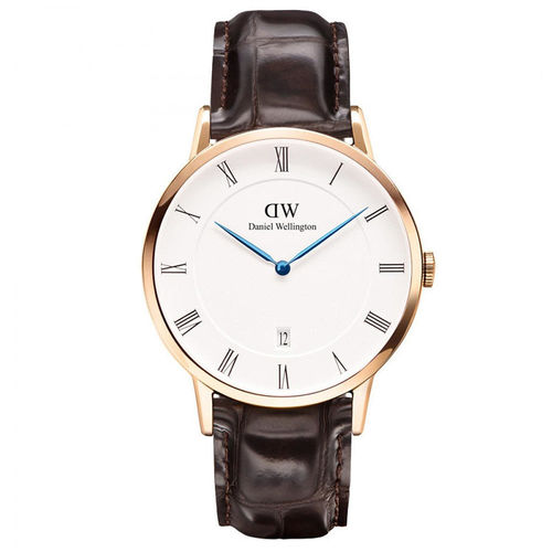 DW Daniel Wellington Dapper深棕鱷魚紋皮革腕錶-金框/38mm(1102DW)