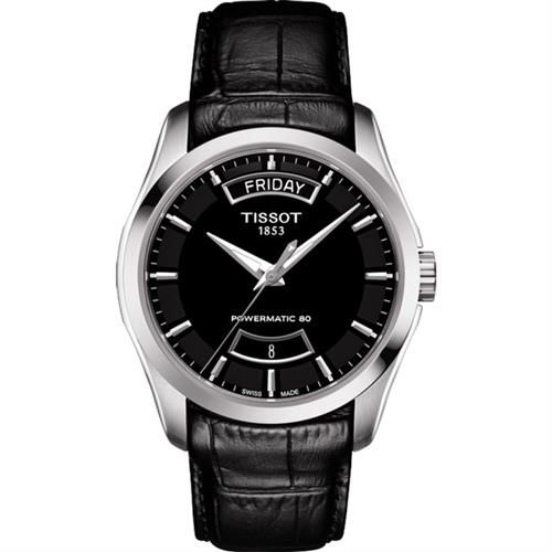 TISSOT Couturier 建構師80小時動力儲存機械腕錶-黑/39mm T0354071605102