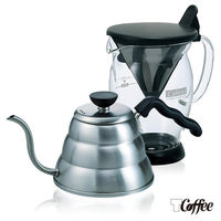 【TCoffee】HARIO免濾紙手作咖啡2件組(咖啡分享杯、細口壺1000ml)