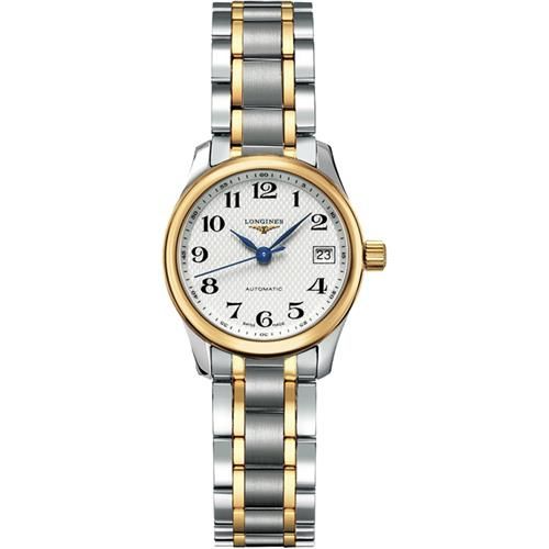 LONGINES Master 18K金大三針日期機械女錶-白x雙色版/25.5mm L21285787