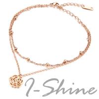 【I-Shine】美麗佳人-西德鋼-山茶花造型鈦鋼腳鍊(現貨)