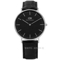 DW Daniel Wellington★贈玻璃膜 / DW00100147 / Classic Black 經典壓紋真皮手錶 黑色 36mm