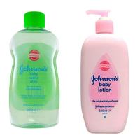 【義大利 Johnsons 嬌生】嬰兒潤膚油-蘆薈+維他命E(16.9oz/500ml)*2+嬰兒乳液(16.9oz/500ml)*2