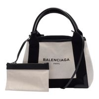 BALENCIAGA NAVY系列帆布X牛皮飾邊手提/肩背托特包(黑)