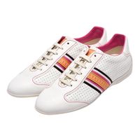 LOUIS VUITTON GO1017 LV壓印皮革飾邊綁帶休閒鞋(白X桃紅-36.5)