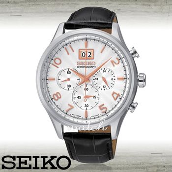 【SEIKO 精工】送禮首選_三眼計時_皮革錶帶_強化玻璃鏡面_日期顯示_防水_男錶(SPC087P1)