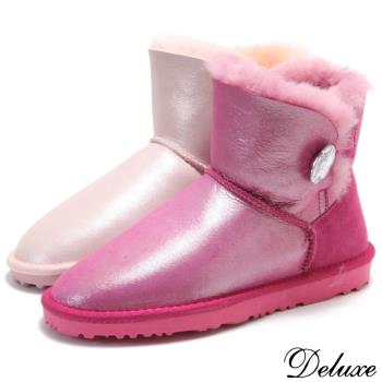【Deluxe】半筒羊毛雪靴(真皮毛一體 桃紅/粉紅)-5803-B