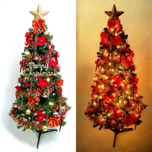 (預購3-5天出貨)幸福6尺/6呎(180cm)一般型裝飾綠聖誕樹  (紅金色系配件)+100燈鎢絲樹燈2串