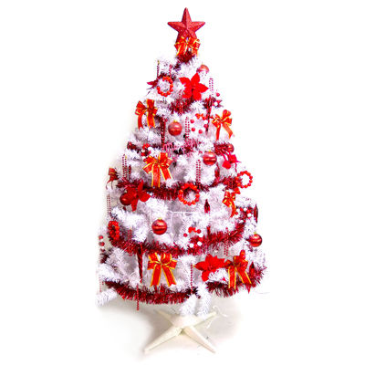 (預購3-5天出貨)台灣製 6呎 / 6尺(180cm)豪華版夢幻白色聖誕樹 (純紅色系配件組)(不含燈)