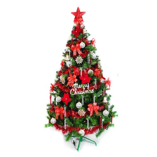 (預購3-5天出貨)台灣製造6呎/6尺(180cm)豪華版綠聖誕樹 (+白五彩紅系飾品組)(不含燈)