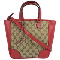 GUCCI 449241 BREE 經典雙G緹花皮革拼接二用包.駝/紅邊