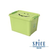 SPICE KIDS馬卡龍附蓋微笑整理箱收納箱綠色 L