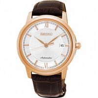SEIKO Presage 羅馬時尚機械腕錶-銀x玫塊金框/39mm 4R35-01A0P(SRPA16J1)