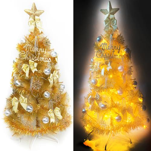 (預購3-5天出貨)台灣製6尺(180cm)特級金色松針葉聖誕樹 (金銀色系配件+100燈LED燈黃光2串)(附控制器跳機)