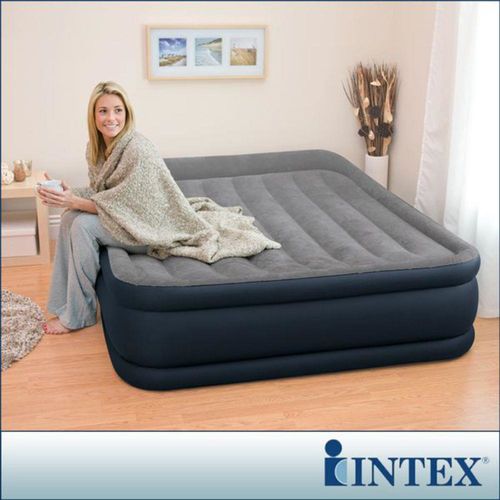 【INTEX】《豪華三層圍邊》雙人加大充氣床-寬152cm (內建電動幫浦)-灰色(64135) 