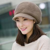 【幸福揚邑】雙層保暖護耳小顏針織鴨舌貝蕾帽小臉兔毛線帽-卡其