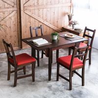 CiS自然行實木家具-雙邊延伸實木餐桌椅組一桌四椅74x122公分焦糖+橘紅椅墊