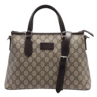 GUCCI 經典GG SUPREME防刮PVC拉鍊手提/斜背包(咖啡)