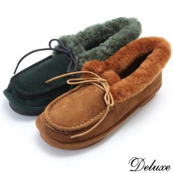 【Deluxe】全真皮溫暖綿羊毛莫卡辛包鞋(黑☆棕☆綠)-666-1