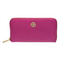 TORY BURCH DENA系列立體LOGO牛皮拉鍊長夾(紫紅)