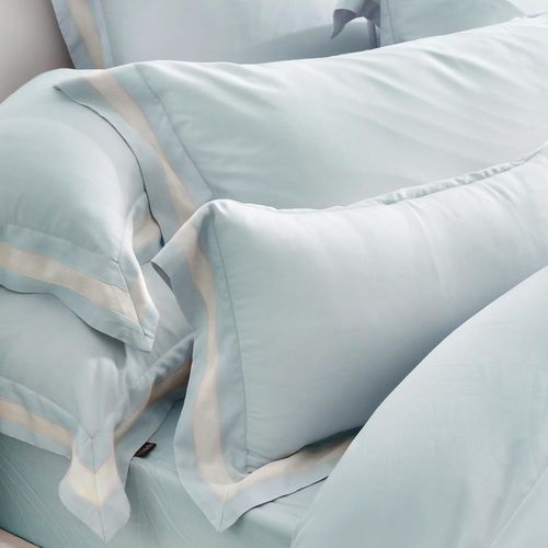 義大利La Belle《法式簡約-藍》雙人天絲拼接四件式防蹣抗菌舖棉兩用被床包組
