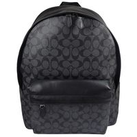 COACH 55398 經典LOGO防水PVC皮革拼接後背包.黑灰