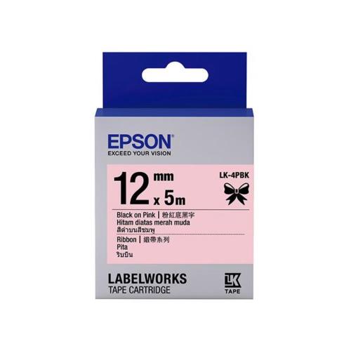 EPSON LK-4PBK C53S654430 緞帶系列粉紅底黑字標籤帶(寬度12mm)