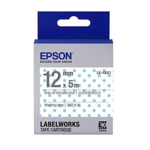 EPSON LK-4BA1 C53S654433 和紙系列粉藍透明點底灰字標籤帶(寬度12mm)