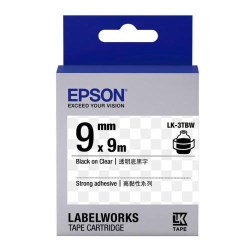 EPSON LK-3TBW  高黏性系列透明底黑字標籤帶(寬度9mm)