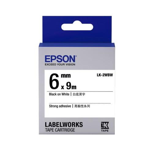 EPSON LK-2WBW 高黏性系列白底黑字標籤帶(寬度6mm)