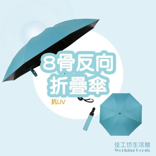 全自動折疊黑膠抗UV晴雨反向傘-青藍