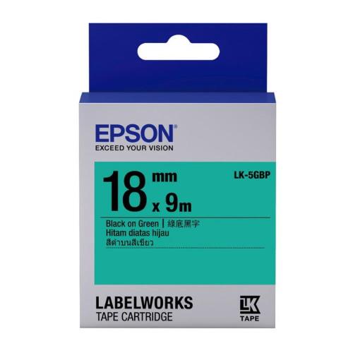 EPSON LK-5GBP 粉彩系列綠底黑字標籤帶(寬度18mm)