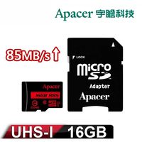 Apacer宇瞻 16GB MicroSDHC UHS-I Class10 記憶卡 85MB/s (附轉卡)