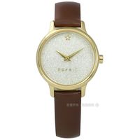 ESPRIT / ES109282002 / 璀璨星光閃耀質感真皮手錶 銀x金框x咖啡 28mm