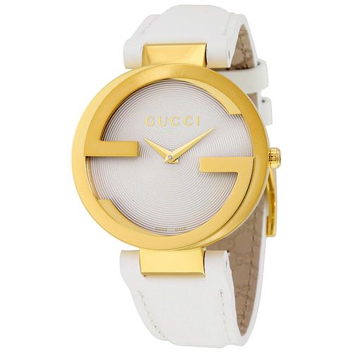 GUCCI 古馳 Interlocking 經典雙G石英腕錶-銀x金框/37mm YA133327