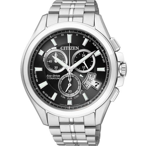 CITIZEN Eco-Drive 鈦金屬萬年曆電波男錶-黑(BY0051-55E)