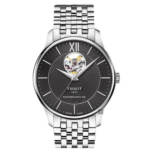 TISSOT 天梭 Tradition 80小時動力鏤空機械腕錶-黑/40mm T0639071105800