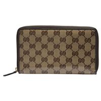 GUCCI 經典GG緹花防水PVC帆布拉鍊手拿長夾(咖啡_14卡)