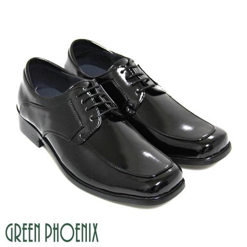【GREEN PHOENIX】八孔綁帶式方頭漆皮核心氣墊低跟學生鞋(男鞋)-黑色