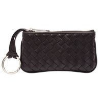 BOTTEGA VENETA 經典編織小羊皮拉鍊零錢/鑰匙包(咖啡色)