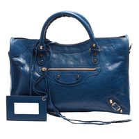 BALENCIAGA 巴黎世家 CITY亮金扣機車包(中- 水手藍)