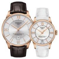 TISSOT 杜魯爾系列機械動力80對錶-玫瑰金框/42+32mm T0994073603800+T0992073611800