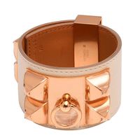 HERMES collier de chien金屬鉚釘Swift小牛皮寬版手環(S-米白X玫瑰金)