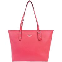 COACH 馬車 LOGO 素面皮革托特包(莓果)