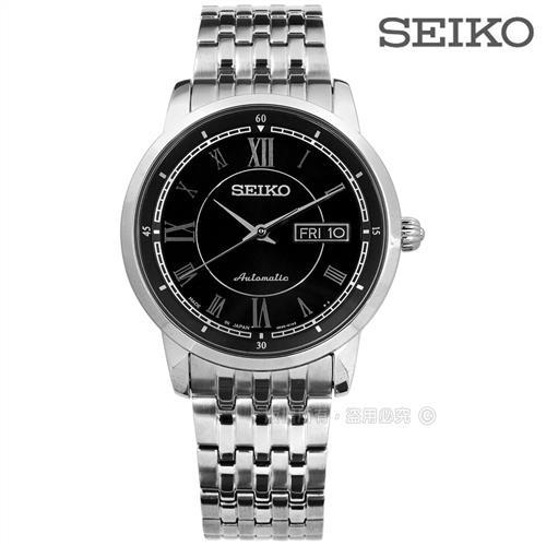 SEIKO 精工★贈皮錶帶 / 4R36-00Y0D.SRP259J1 / PROSPEX 機械上鍊 羅馬時標 不鏽鋼手錶 黑色 39mm